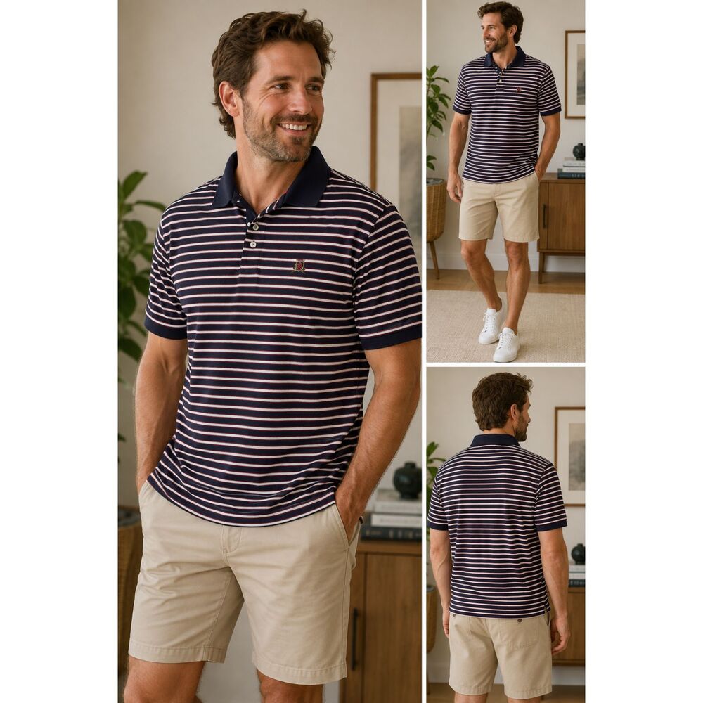 Tommy Hilfiger Golf Comfort-Dry Striped Polo Shirt Men's XL Navy Red White